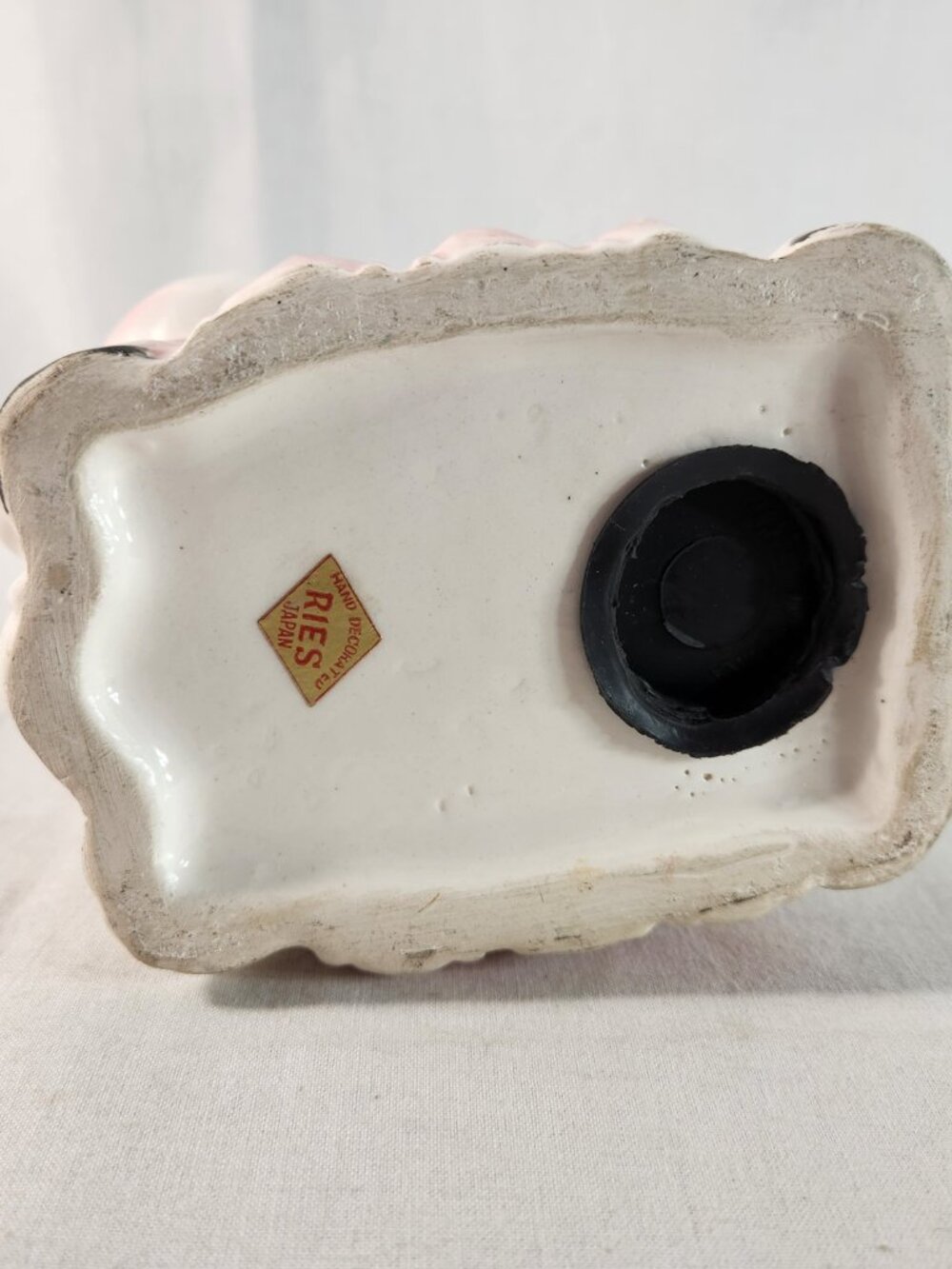 Ries Japan Ceramic Piggy Bank White Vintage 1950s-1960s Hand Painted + Plug - Picture 8 of 9